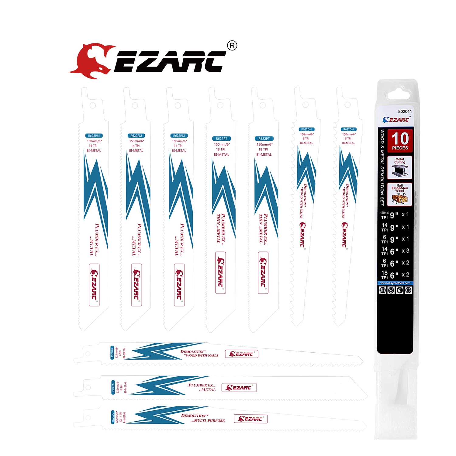 

Набор лезвий для сабельной пилы EZARC, комплект из 10 лезвий для демонтажа металла, дерева, пластика и металла, от 6 до 9 дюймов, для электрической...