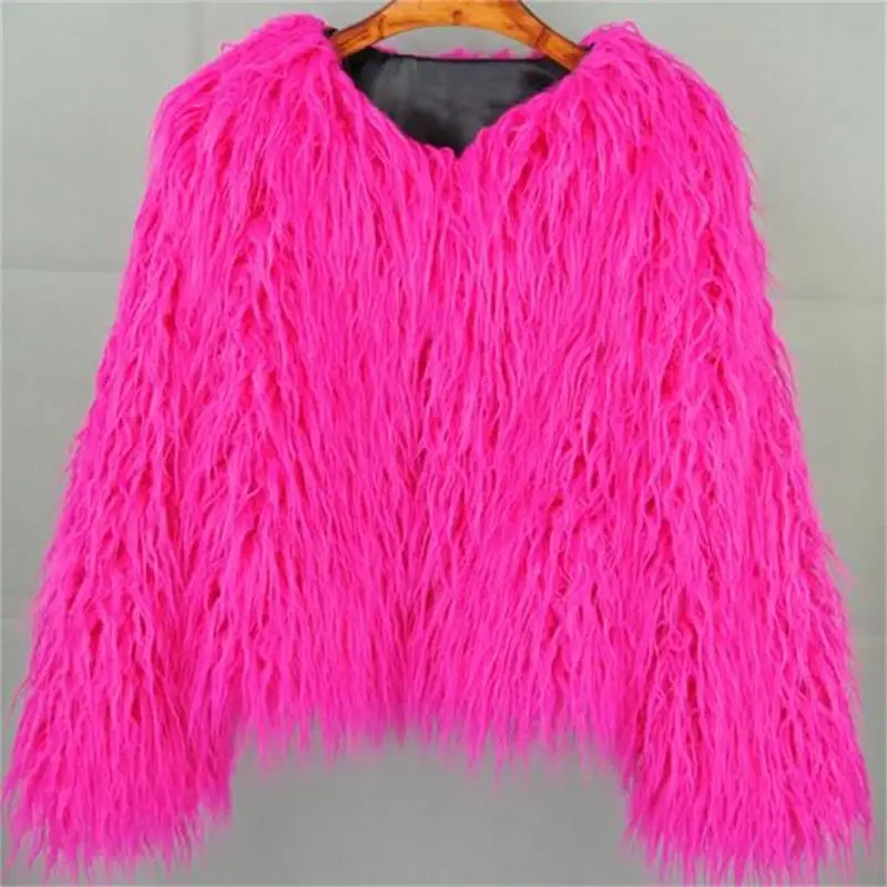 Women's Fur Coat Colorful Furry Pink Lamb Wool Faux Fur Coat Female Shaggy Plus Size Sheepskin Coat Winter Artificial Fur Jacket