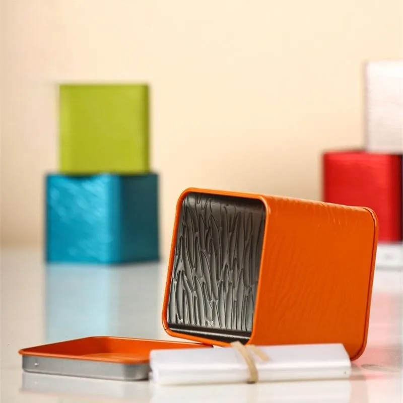 Портативная однотонная квадратная жестяная мини-коробка чайная герметичная