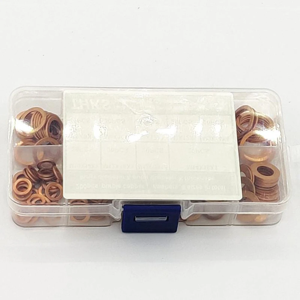 

200PCS Assorted Crush Copper Gasket Kit Copper Seal Ring Hardware Set 130x68x22mm Flat Washer M5-M14