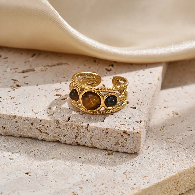 Кольцо Yori из нержавеющей стали с натуральным камнем золотое 18-каратное кольцо