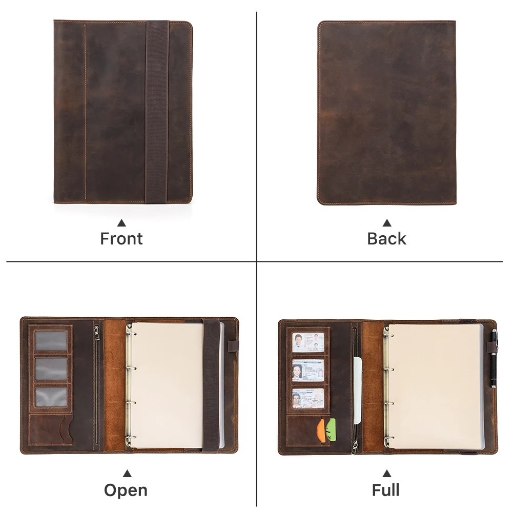 Роскошное деловое портфель в ретро стиле A4 с 4 кольцевыми бумажными папками для