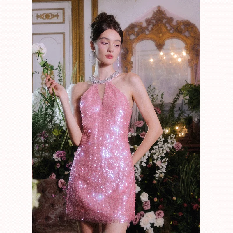 Shpmishal Gaoding платье на день рождения с пайетками 2024 весеннее новое розовое для