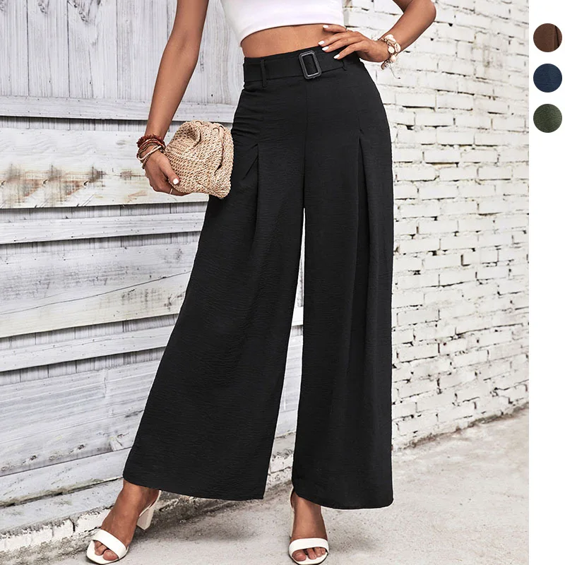 2023 Summer New Women's Clothing Solid Color High Waist Wide Leg Casual Pants Summer Women Clothing