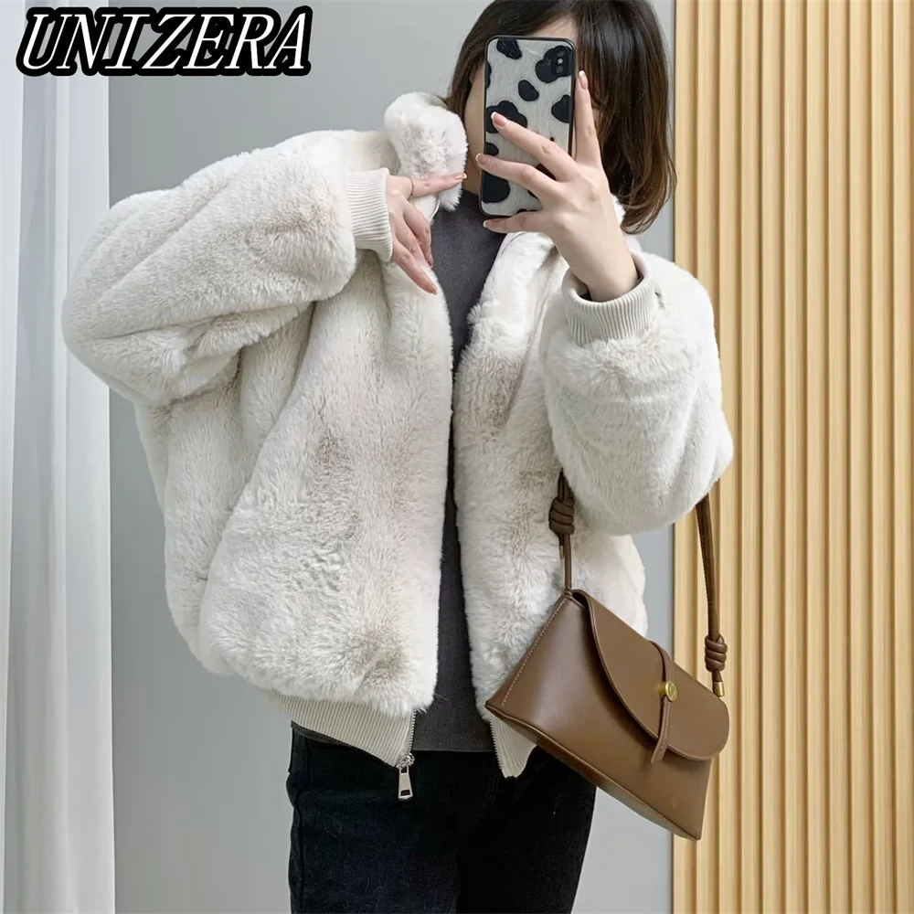 

Новая женская одежда UNIZERA на осень и зиму с эффектом искусственного меха, теплая темпераментная шикарная куртка-бомбер 4360040