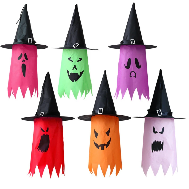 

Halloween LED Flashing Light Hanging Ghost Halloween Decoration Dress Up Glowing Wizard Hat Lamp Horror Props For Home Bar