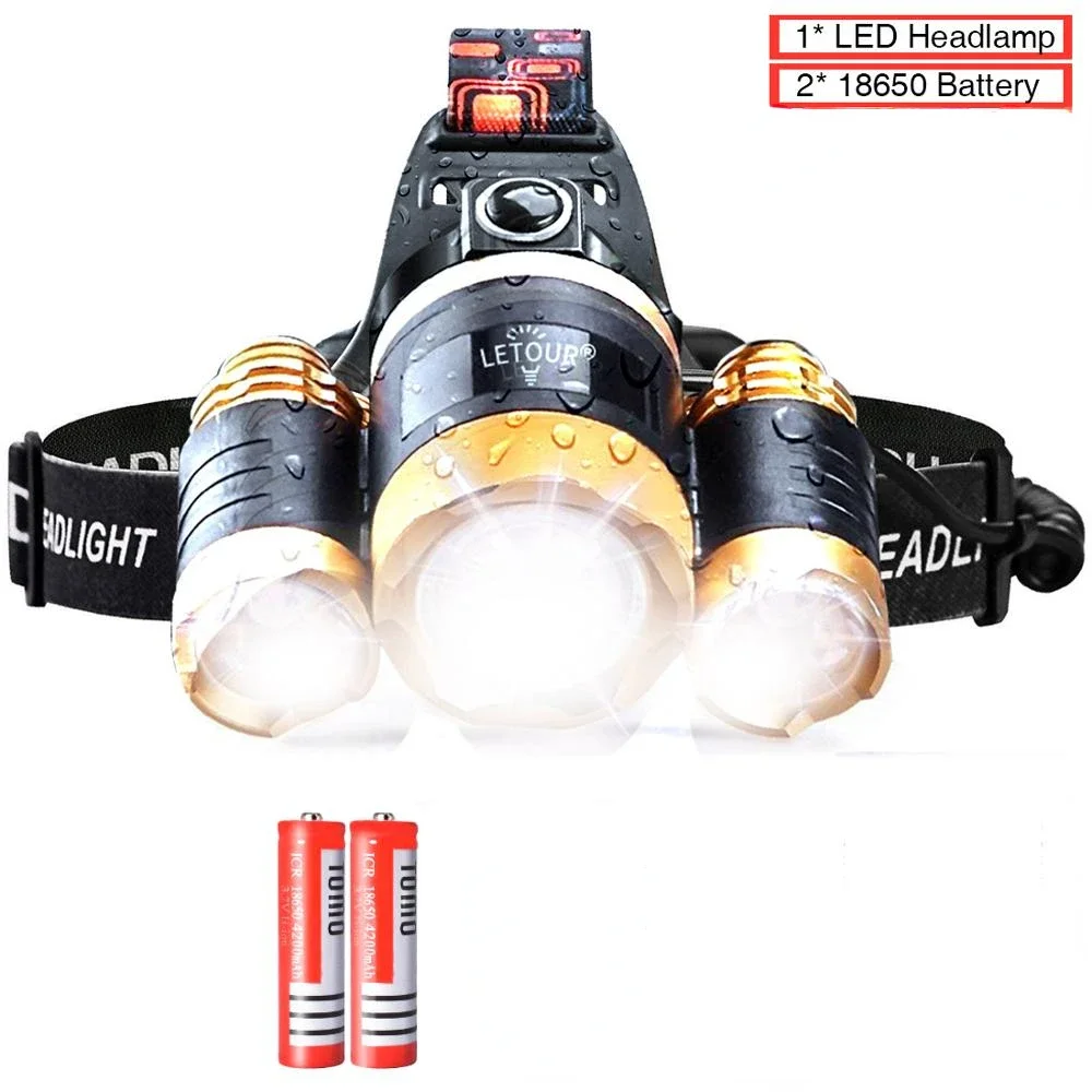 

USB перезаряжаемый налобный фонарь LED 3*T6 4 режима