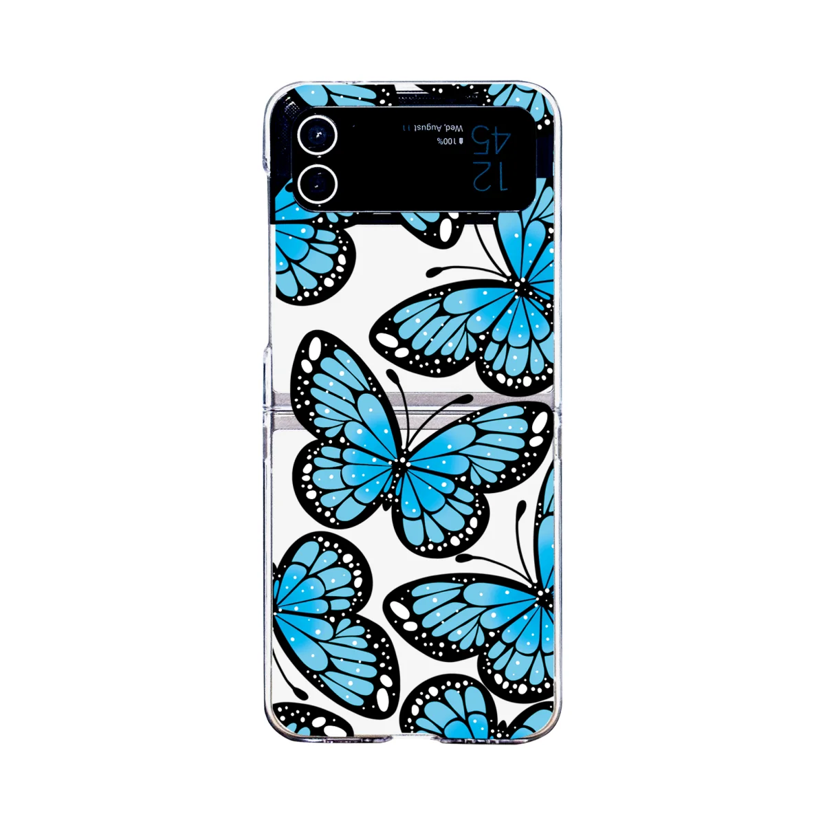 

For Samsung Galaxy Z Flip 4 3 Case Blue Butterfly Pattern Painted Transparent Folding Shockproof Clear PC Hard Cover Accessories