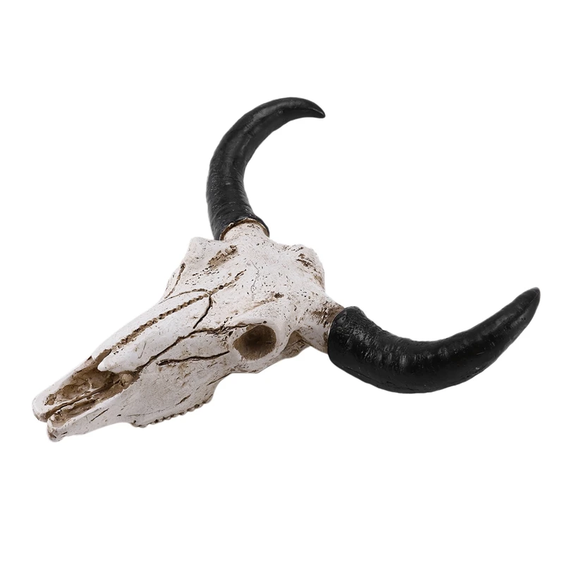 Hot 2X Resin Longhorn Cow Skull Head Wall Hanging Decor 3D Animal Wildlife Sculpture Figurines Crafts Horns For Home Decor images - 6