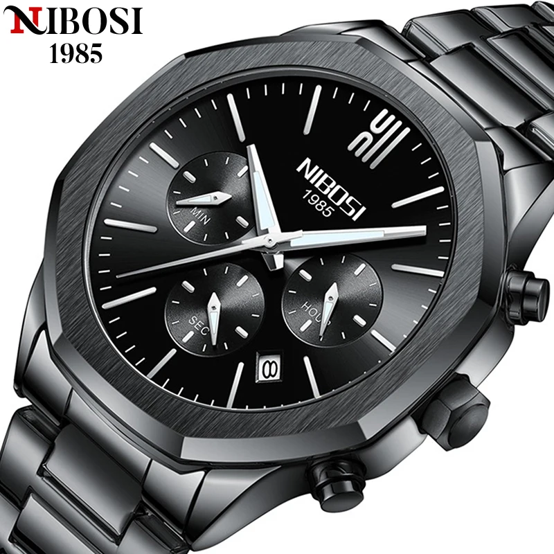 

NIBOSI New Men Watch Brand Luxury Sports Quartz Mens Watches Full Steel Waterproof Chronograph Wristwatch Men Relogio Masculino