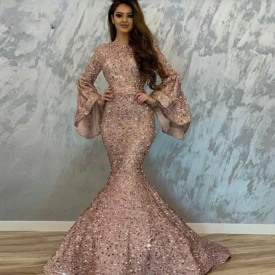 

Saudi Arabic Gold Sparkle Lace Mermaid Prom Dresses Detachable Train Luxury Dubai Evening Gowns Off The Shoulder Abendkleider