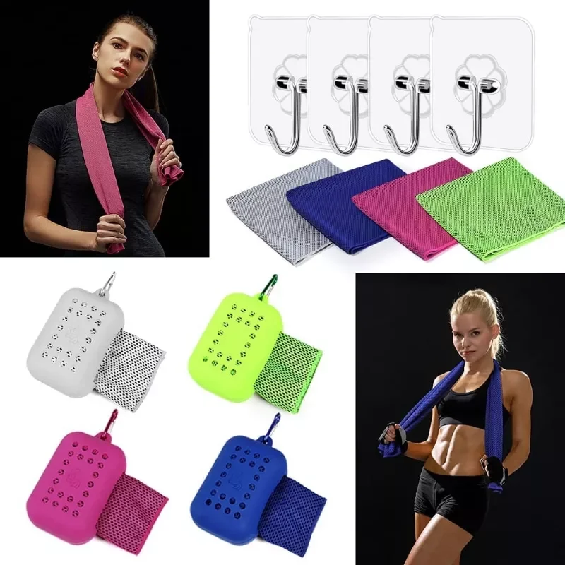 

New Instant Cooling Towel Silicone Case Breathable Sports Chilly Microfiber Ice Towel Fast Drying Cold Fitness Camping Neck Face