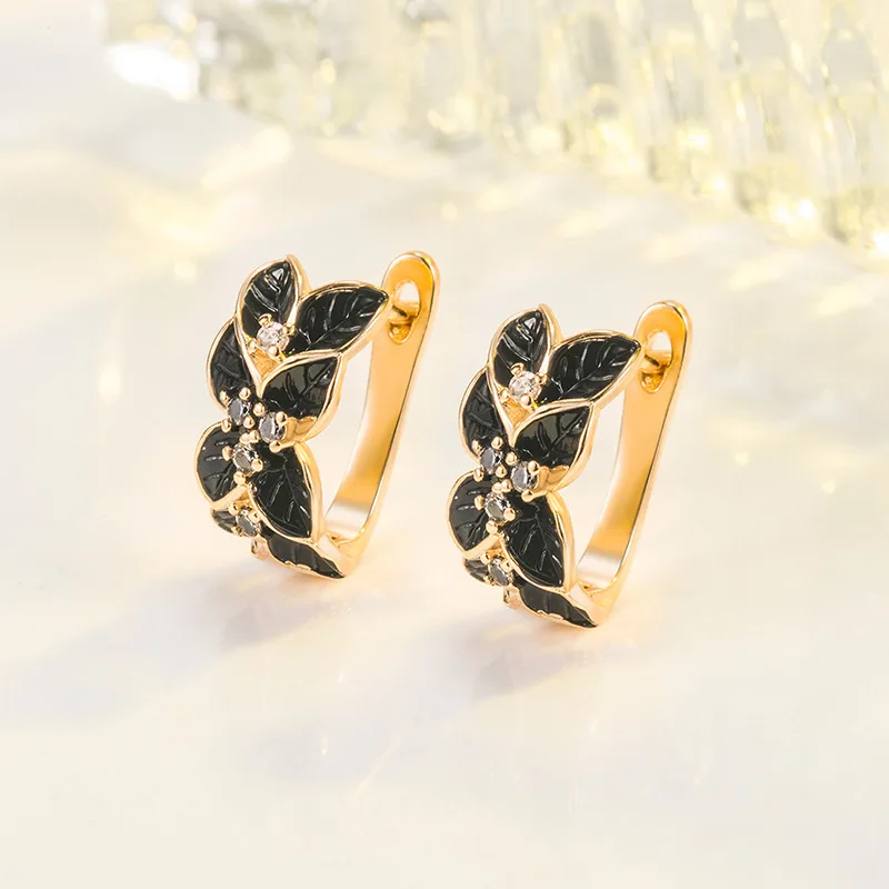 

Solid 18K Gold Aros Mujer Oreja Earring for Women Fine Real 18K Yellow Gold Obsidian Orecchini Stud Earring Gemstone Bizuteria