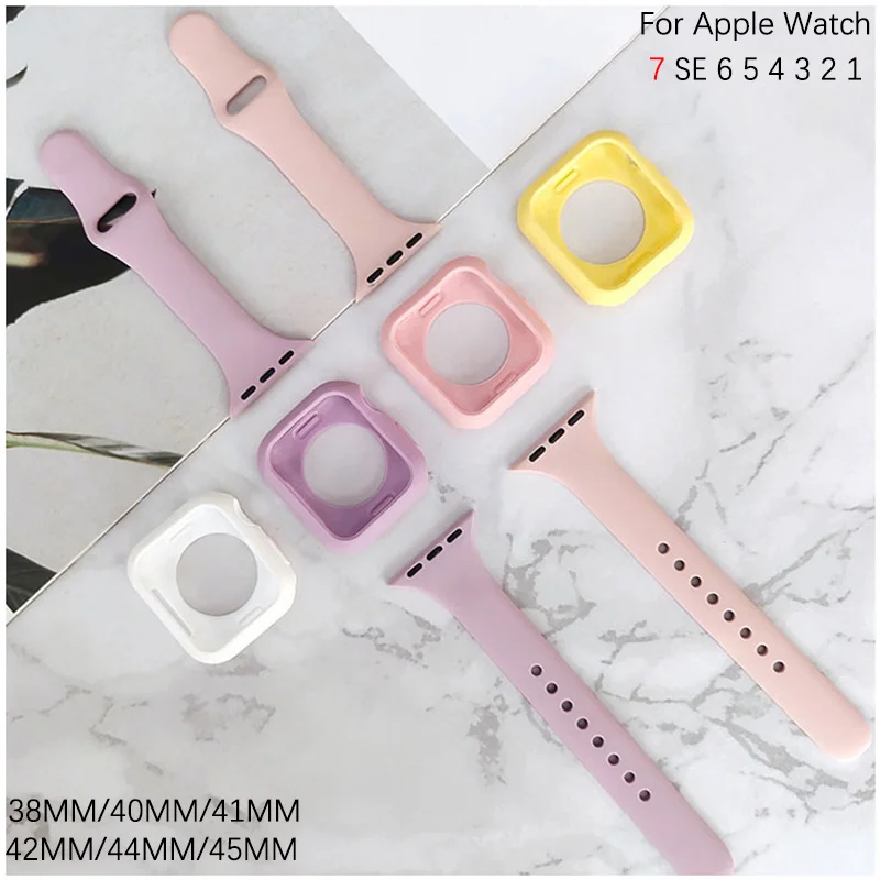 

Ремешок для Apple Watch чехол 44 мм 45 мм iWatch band 42 мм 40 мм 41 мм силиконовый бампер + браслет для Apple Watch series 4 3 5 SE 6 7