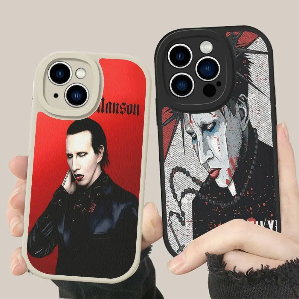 Фото Кожаный чехол для телефона Singer M-Marilyn M-Manson для iPhone 16 15 14 16E 13 12 11 Pro Max Plus №5