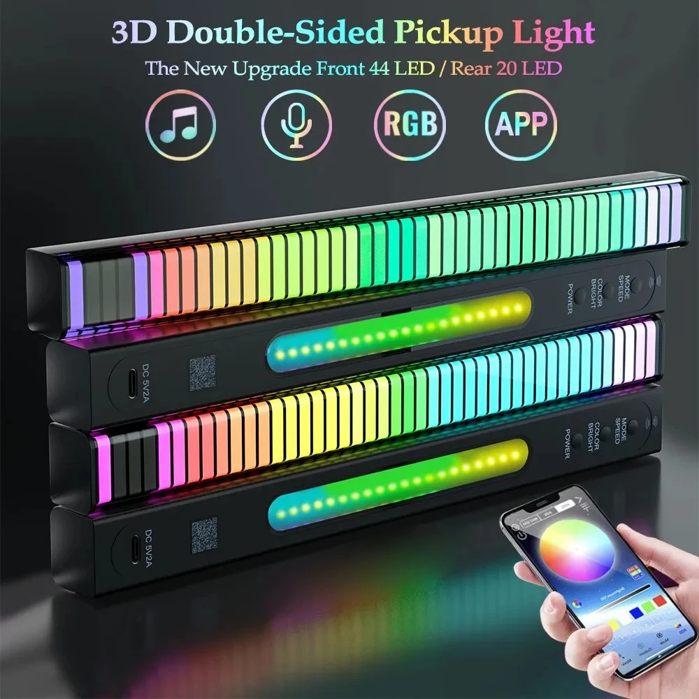 

3D двухсторонний музыкальный ритм окружающей среды, умная RGB-лампа для автомобиля, управление через приложение, управление звуком, автомобильная игра, искусственное ТВ, декоративное освещение