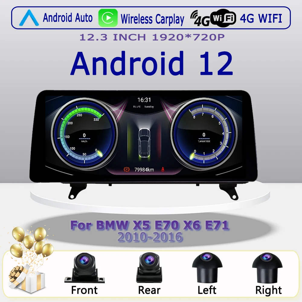 

1920*720P 12.3 Inch Car Player Android 12 Multimedia For BMW X5 E70 X6 E71 CCC CIC 2007-2018 Autoradio Carplay GPS Navi 4G WIFI