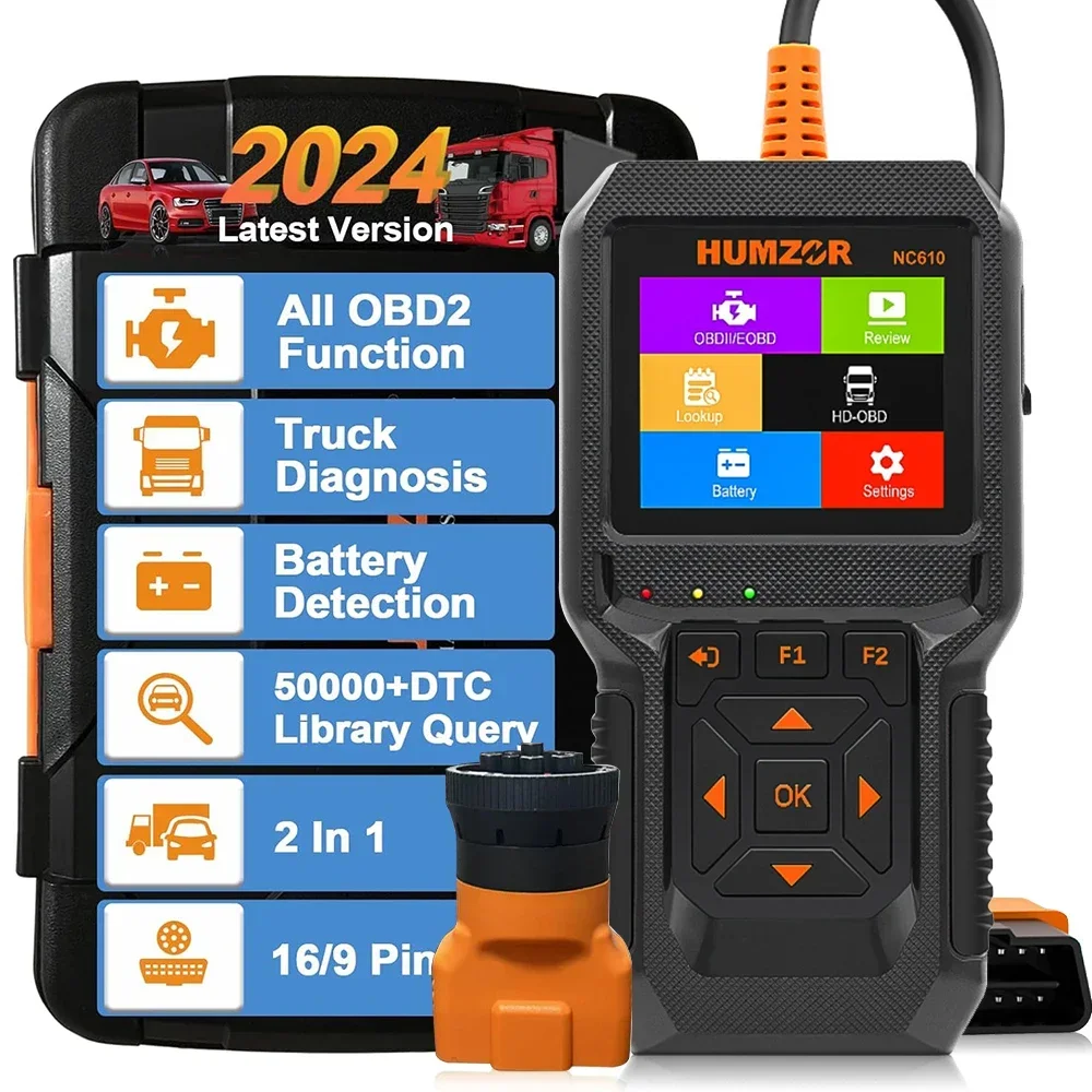 

HUMZOR NC610 12 В 24 В Полный OBD2 диагностический сканер Сверхмощный дизельный бензиновый считыватель кодов двигателя Live D...