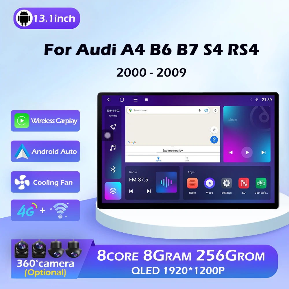 Для Audi A4 B6 B7 S4 RS4 2000-2009 Беспроводной Carplay Android Авто Радио Мультимедийный плеер