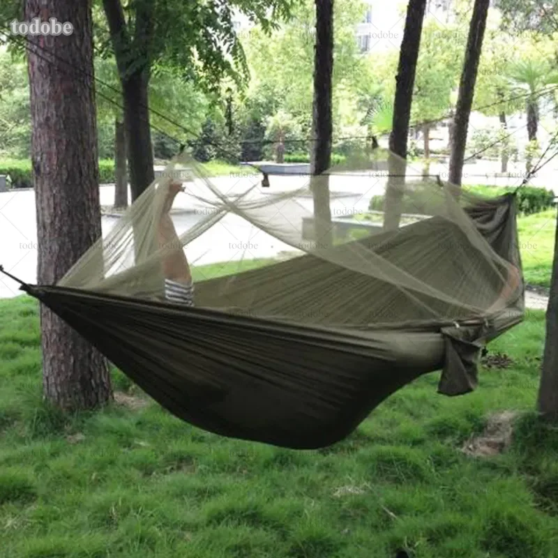 

2023NEW 1-2 Person Camping Garden Hammock With Mosquito Net Outdoor Furniture Bed Strength Parachute Fabric Sleep Swing Portable