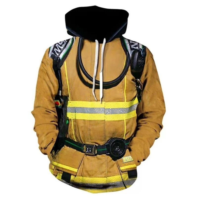 Realistic Firefighter Fireproof Suit Pattern Hoodies Fashion Cosplay Men Women 3D Printed Sweatshirt Funny Trend Loose Pullovers