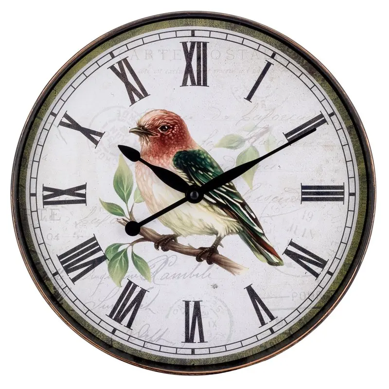 

12" Bronze/Brown Round Bird Analog QA Wall Clock - a Delightful Accent for Your Home Decor.
