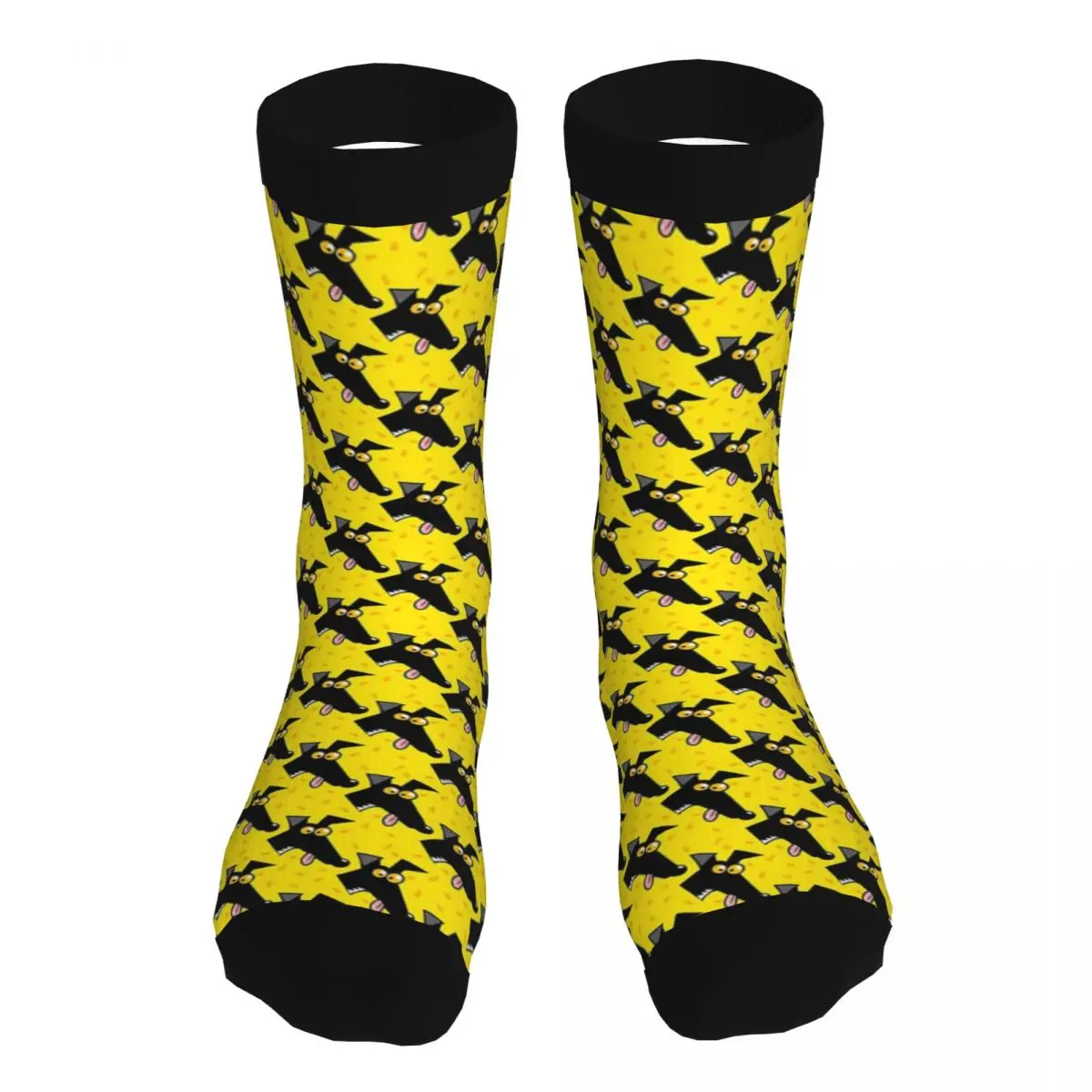 

Seamless Derp Yellow Thick Contrast Color Socks For Men 5% Spandex Leisure Middle Tube Crew Cartoon Dogs Printed