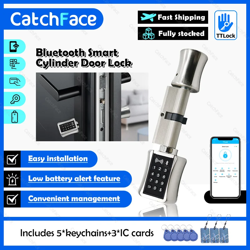 Price Review TTlock Bluetooth Smart Cylinder Lock WIFI Security Wireless Electronic Digital APP Keypad Code RFID Card Keyless Lock Online Shop