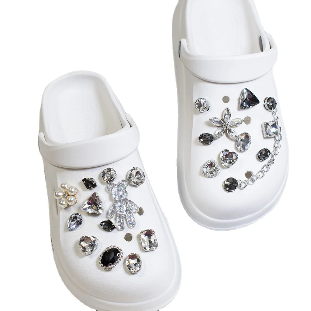 Colorful Rhinestones croc charms shoe decoration diamond chain designe  DIY bear shoe Buckle combiation for croc girl friend gif