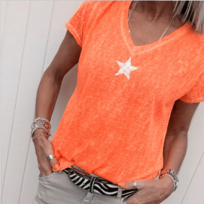 

Women's T-shirt 3d Stars Print V-neck Tops Summer New Casual Short-sleeved Fashion Harajuku Loose T-shirt for Women Y2k Clothing