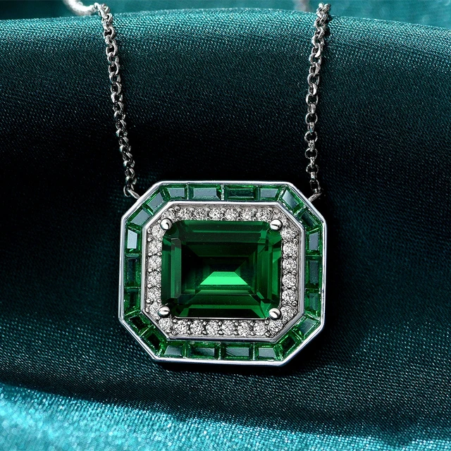 Silver Emerald Cut 9*11 - Moissanite Emerald Gemstone Pendant 2