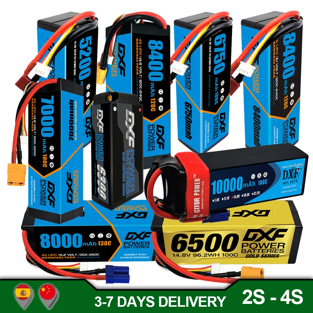 

DXF battery 2S 3S 4S 6S Lipo 7.4V 11.1V 14.8V 15.2V 22.2V10000mah 8400mah 6500mah 8000mah 7000mah 6200mah 100C 120C for RC Car