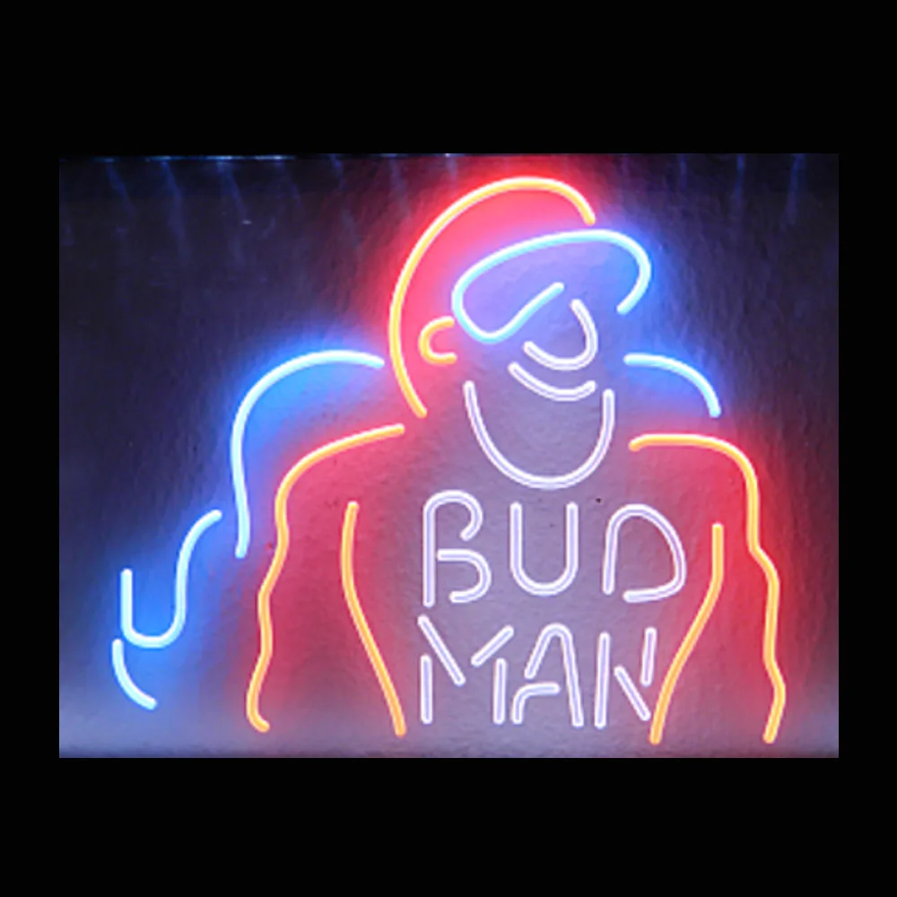 

Bud Man Custom Handmade Real Glass Tube Beer Bar KTV Store Restaurant Advertise Wall Decor Gift Display Neon Sign Light 17"X14"