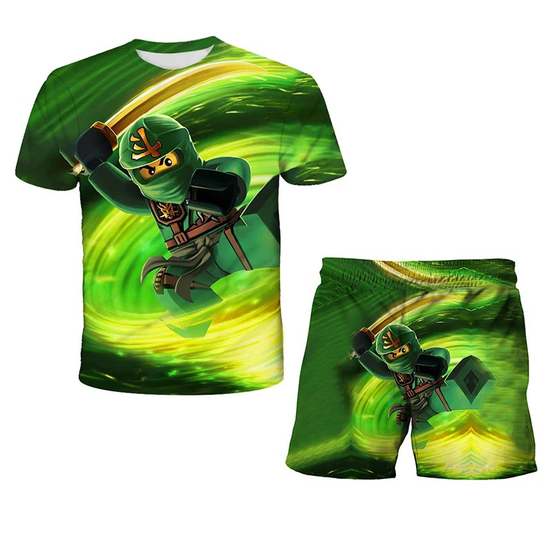 2022 summer anime 3D cartoon t-shirt shorts suit boy clothes children cool ninja clothes ninja t-shirt children's clothing set