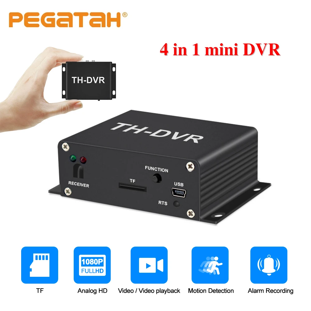 

PEGATAH Mini DVR Video Recorder Support 128GB SD Card CVI TVI AHD Real time video Record Motion Detection Alarm in/out VGA