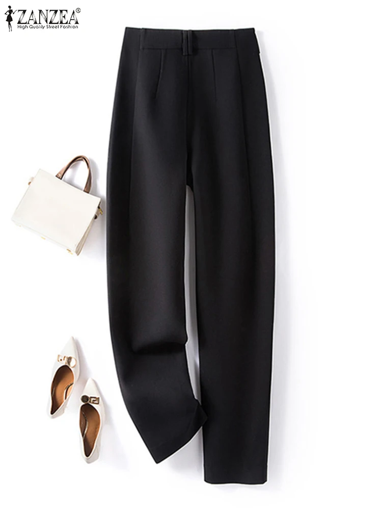 2024 летние женские длинные брюки модные однотонные офисные ZANZEA на молнии с
