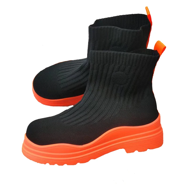 Plus Size Autumn Winter Couple Socks Shoes Women Thick-soled Casual Large Size Net Knitted Short Boots Women botas de mujer