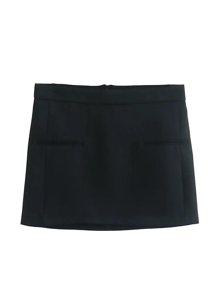 

Women 2023 New Chic Fashion Minimalism Mini Skirt Vintage High Waist Back Zipper Female Skirts Mujer