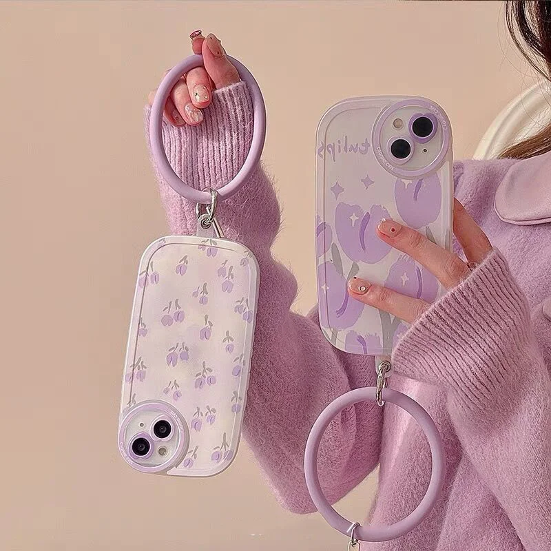 

For Xiaomi Redmi 11 12 Note 11 K30 K40 K50 Pro Mix 4 Mobile Phone Case Bracelet for Xiaomi Redmi K30pro Purple Tulip Millet