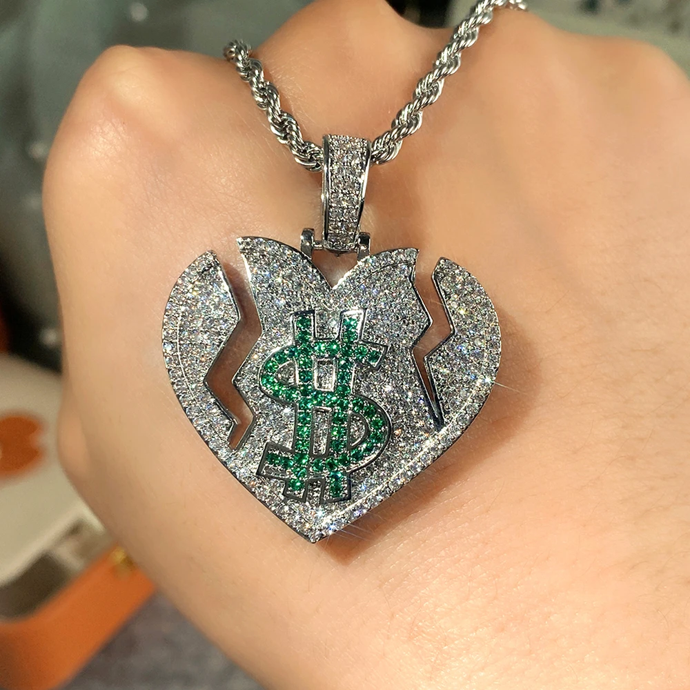Huitan длинное ожерелье с подвеской в форме сердца для женщин/мужчин зеленым знаком