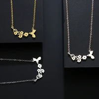 cute hummingbird flower necklace for women mini bird pendant branch clavicle chain stainless steel jewelry wholesale girls gifts