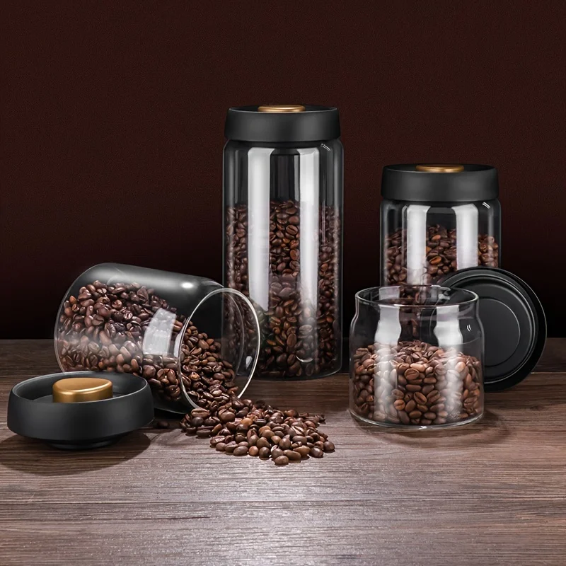 

Glass Airtight Canister Food Container Tea Coffee Beans Kitchen Storage Bottle Sealed Grounds Candy Jar Anti-oxidation Organizer