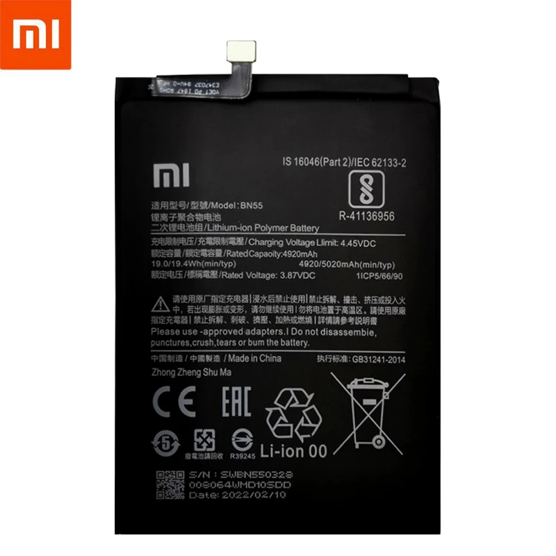 100 original 5020mah bn53 bn54 bn55 replacement battery for xiaomi redmi note 9 pro 9s bateria mobile phone batteries tools free global shipping