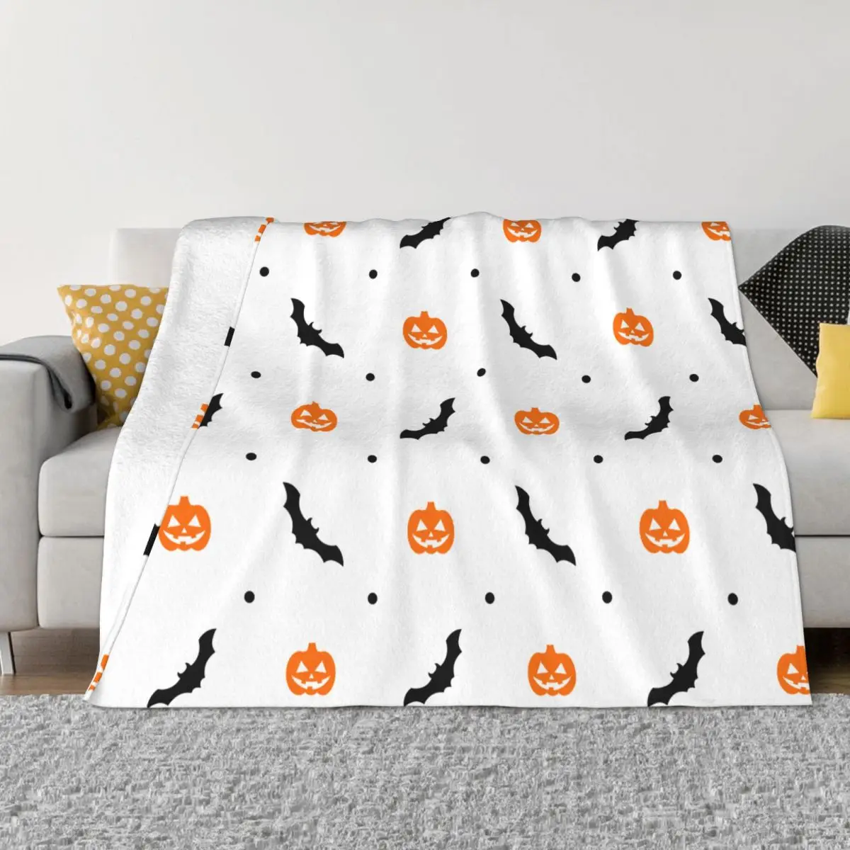 

Halloween Pumpkins Blanket Fleece Print Bat Multifunction Lightweight Thin Throw Blanket for Bedding Outdoor Bedspread
