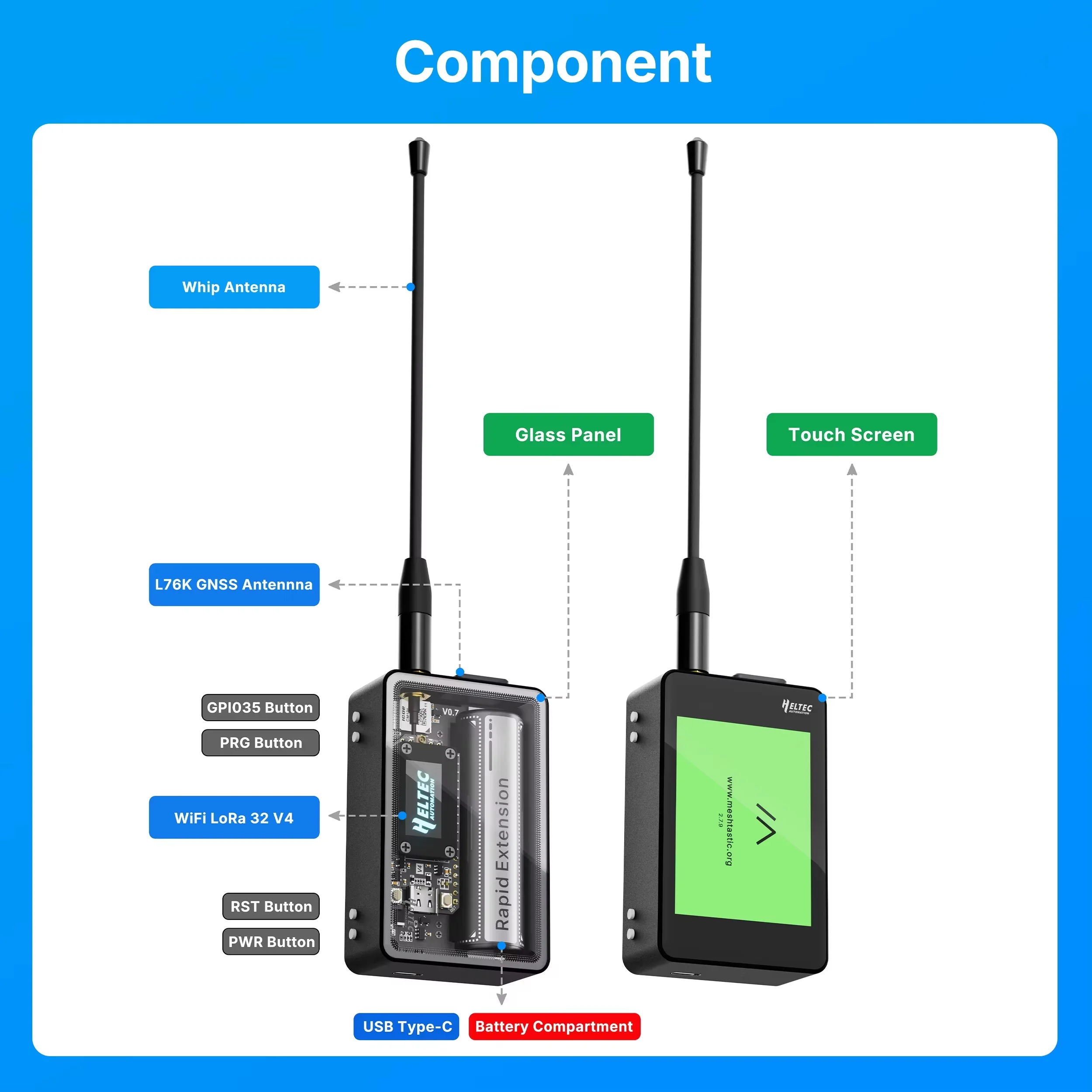 Фото Комплект расширения WiFi LoRa 32 Heltec V4 ESP32S3 SX1262 928 МГц с GPS-модулем, закаленным стеклом/сенсорным экраном для Meshtastic LoRaWAN №5