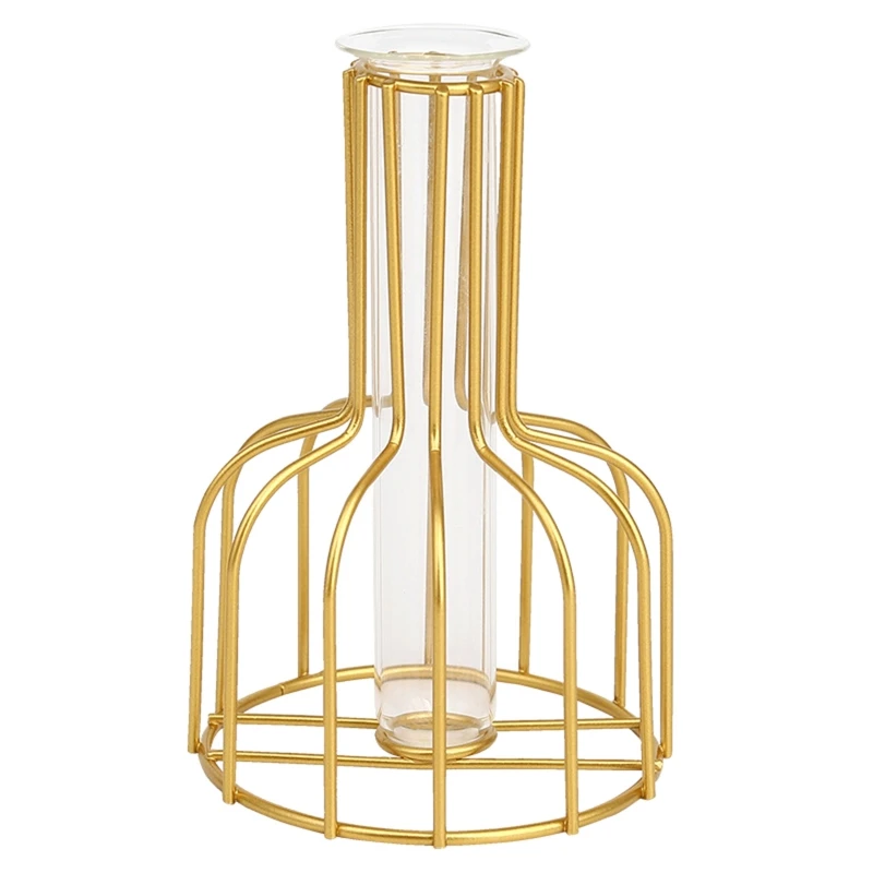

Glass Planter Flower Vase with Metal Holder Succulent Terrarium Container Decor