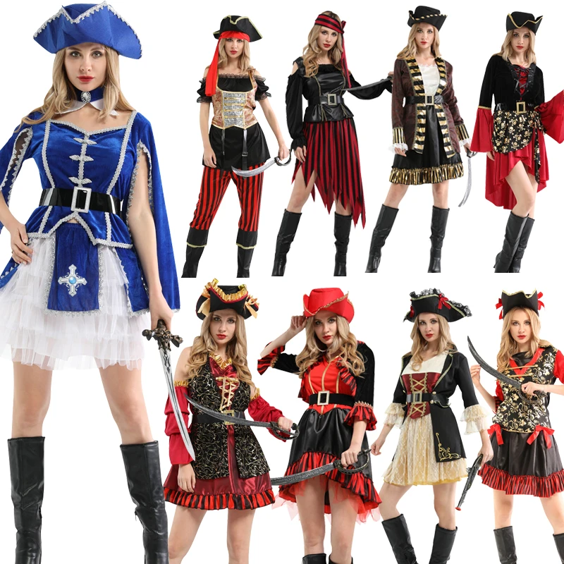 

Костюмы для косплея пиратов на Хэллоуин, Карибские Пираты с шляпой, головные уборы, карнавал, яркость, взрослые, женские, рождественские, без оружия