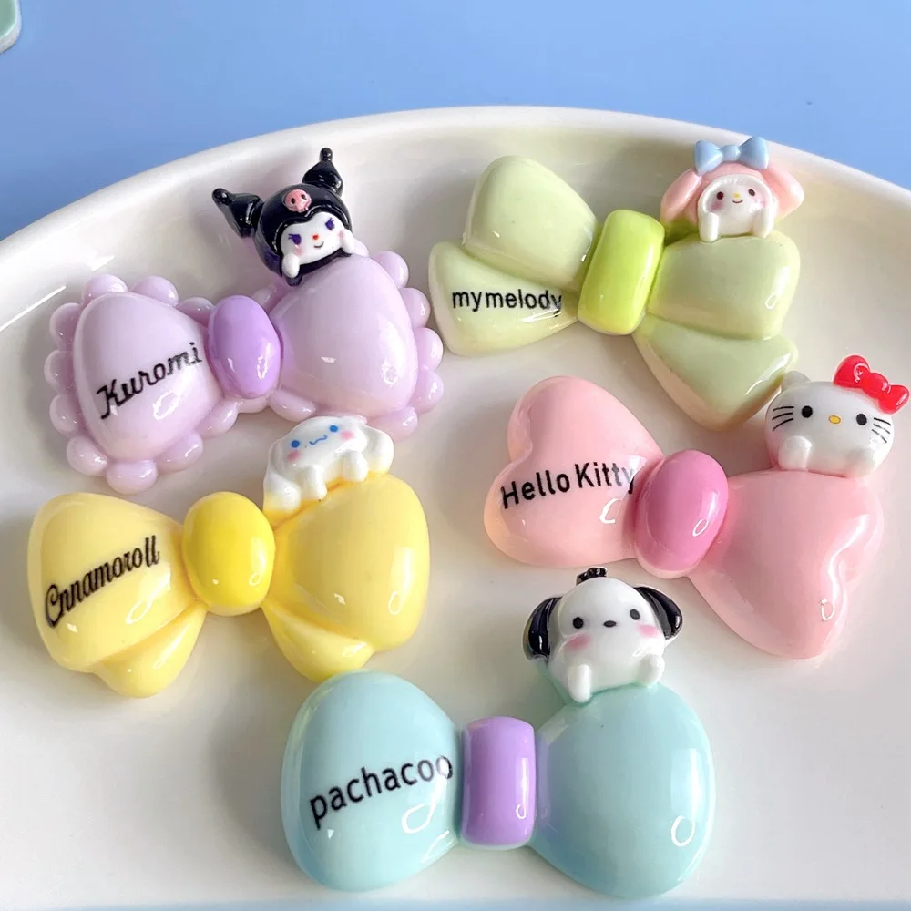 

Craetive Kawaii Sanrio Kuromi Cinnamoroll Bright Bow Tie Cartoon Resin Accessories Diy Hair Clip Phone Case Keychain Material