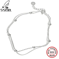 ssteel korean real 925 foot anklet bracelet sterling silver ancle personalized simple bead chain jwelry for women fine jewelry