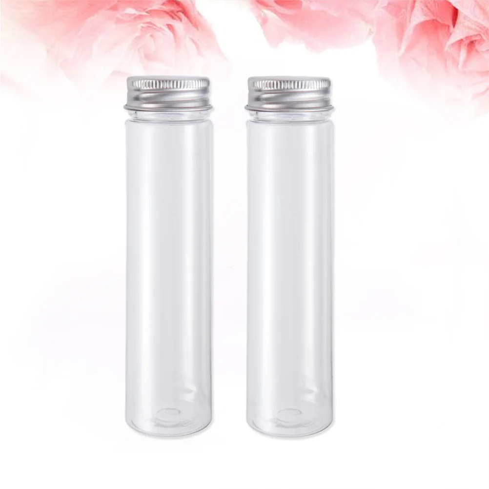 

2pcs Flat-bottomed Plastic Clear Test Tubes with Screw Caps Candy Travel Lotion Containers 110ml For souvenirs